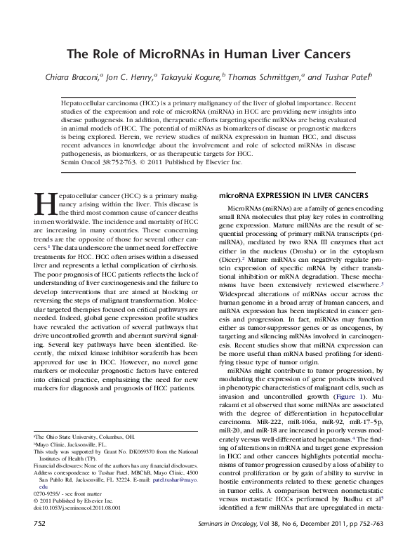 (PDF) The Role of MicroRNAs in Human Liver Cancers