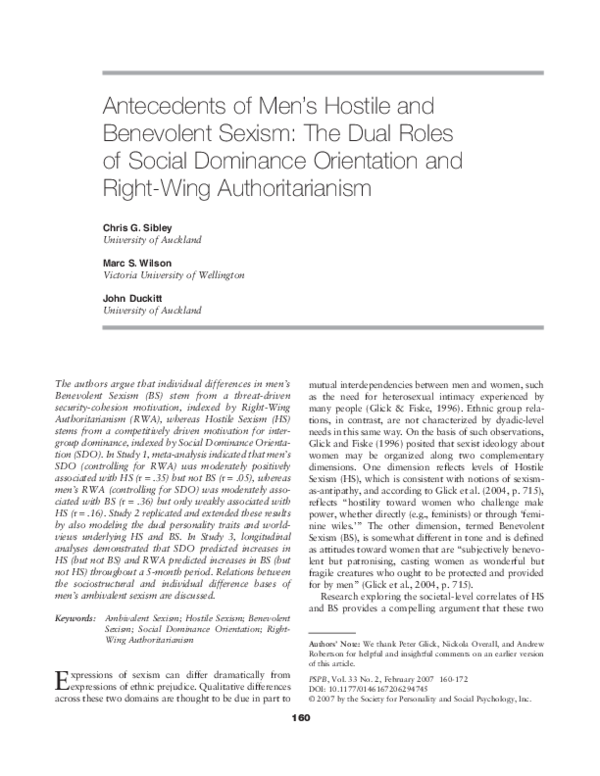 (PDF) Antecedents of Men's Hostile and Benevolent Sexism: The Dual ...