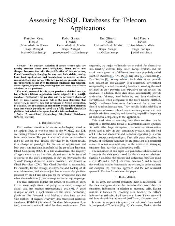 (PDF) Assessing NoSQL Databases for Telecom Applications