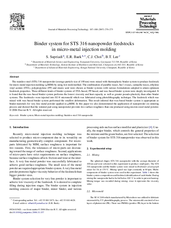 (PDF) Binder system for STS 316 nanopowder feedstocks in micro-metal ...