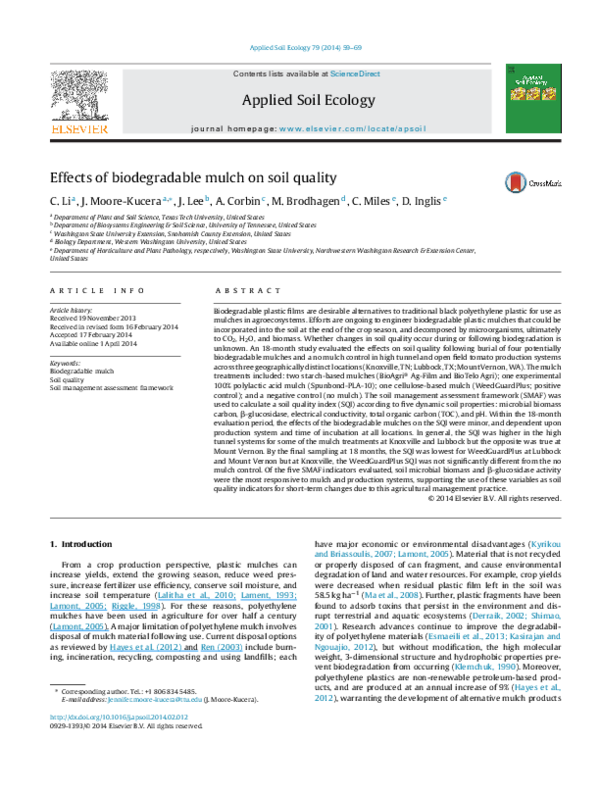 (PDF) Effects of biodegradable mulch on soil quality