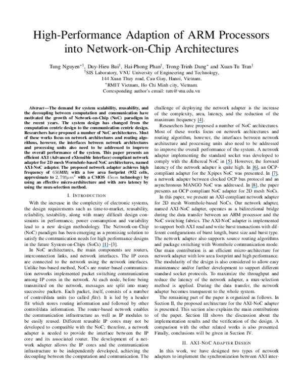 (PDF) Highperformance adaption of ARM processors into NetworkonChip