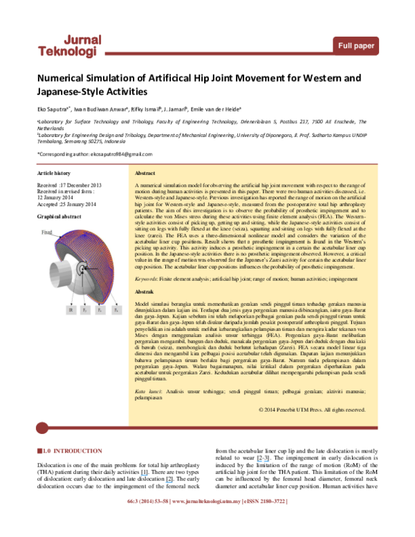 (PDF) Numerical Simulation of Artificical Hip Joint Movement for ...