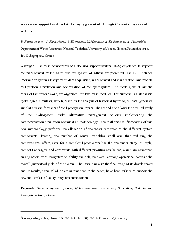 (PDF) A decision support system for the management of the water ...