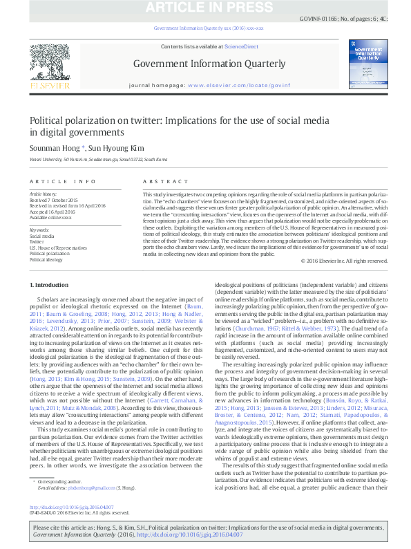 (PDF) Political Polarization on Twitter: Implications for the Use of ...