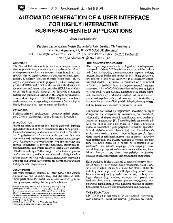 (PDF) Automatic generation of a user interface for highly interactive ...