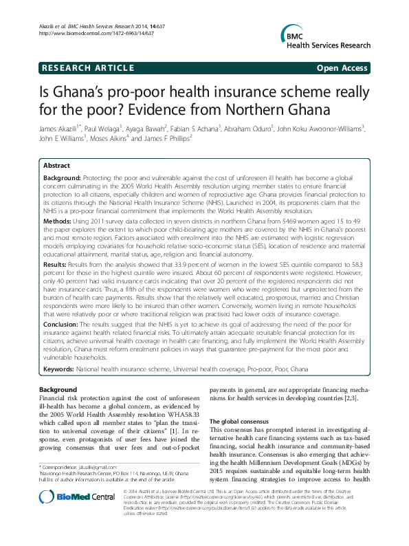 (PDF) Is Ghana's pro-poor health insurance scheme really for the poor ...