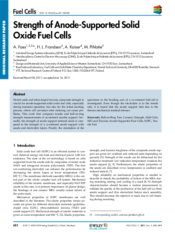 (PDF) Strength of Anode-Supported Solid Oxide Fuel Cells