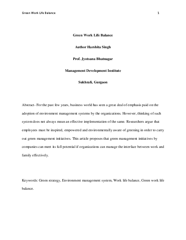 (PDF) Green Work Life Balance