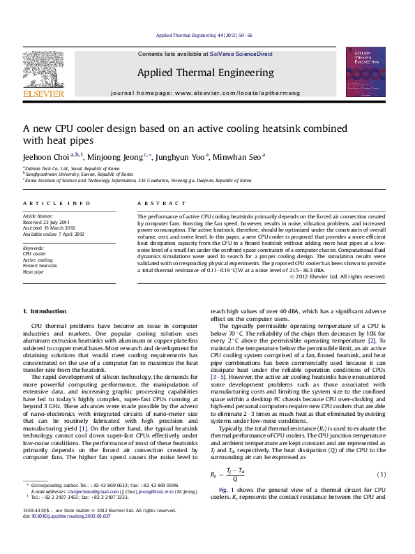 (PDF) A new CPU cooler design based on an active cooling heatsink