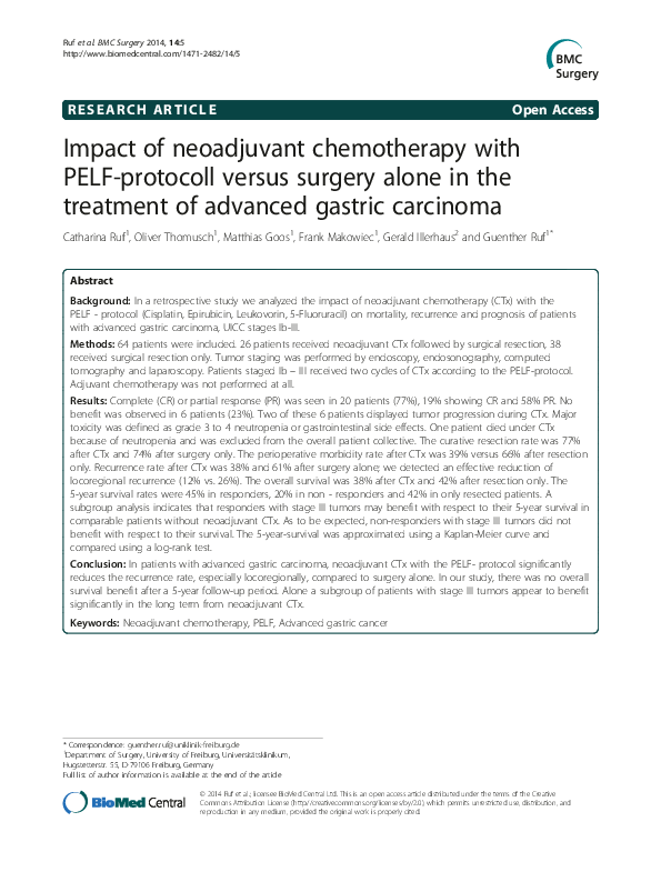 (PDF) Impact of neoadjuvant chemotherapy with PELF-protocoll versus ...