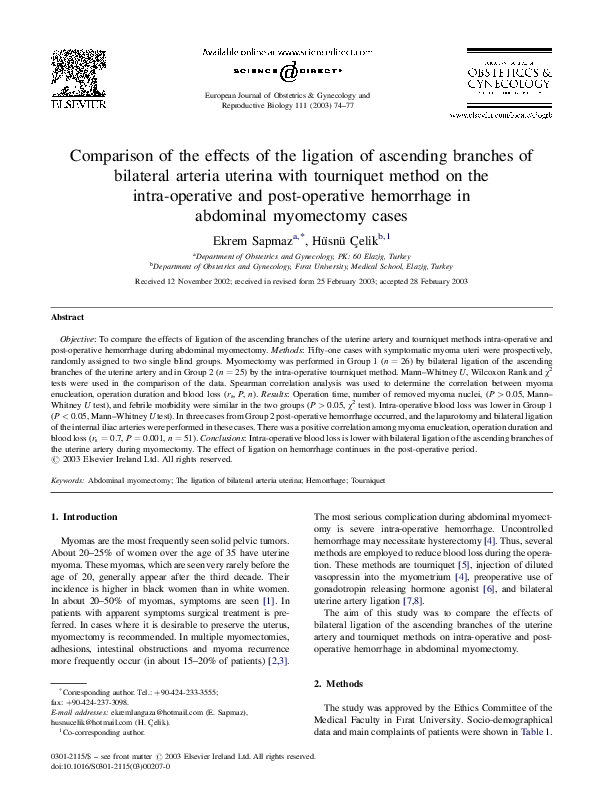 (PDF) Preliminary uterine artery ligation versus pericervical