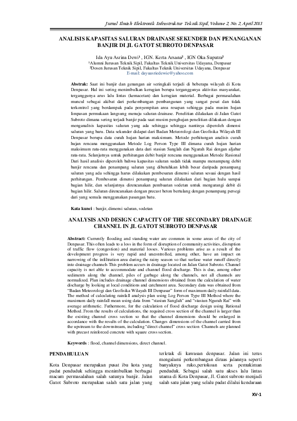 (PDF) ANALISIS KAPASITAS SALURAN DRAINASE SEKUNDER DAN PENANGANAN