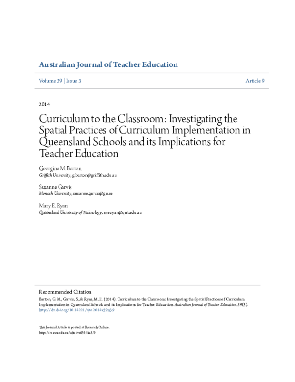 (PDF) Curriculum to the Classroom: Investigating the Spatial Practices ...