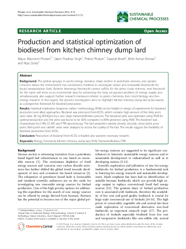 (PDF) Production and statistical optimization of biodiesel from kitchen