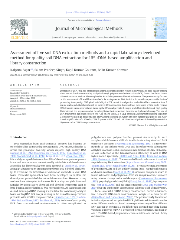 (PDF) Assessment of five soil DNA extraction methods and a rapid ...