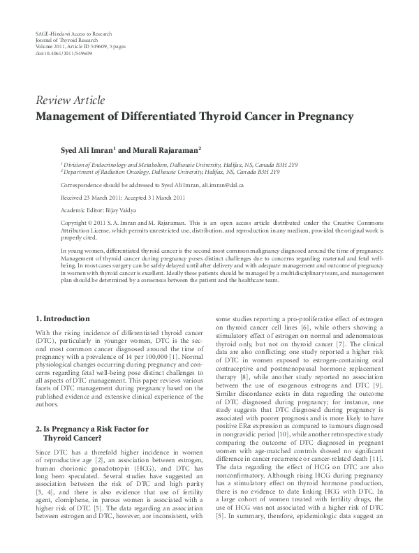 (PDF) Management of Differentiated Thyroid Cancer in Pregnancy