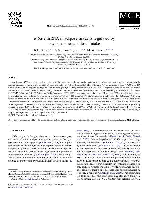 (PDF) KiSS1 mRNA in adipose tissue is regulated by sex hormones and ...