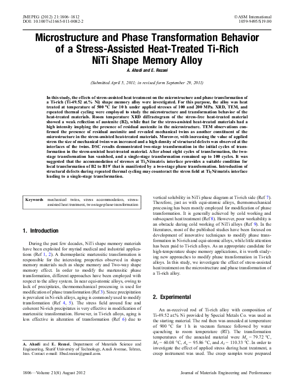 (PDF) Microstructure and Phase Transformation Behavior of a Stress ...