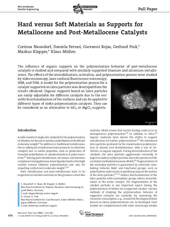 (PDF) Hard versus Soft Materials as Supports for Metallocene and Post ...