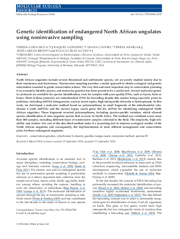 (PDF) Genetic identification of endangered North African ungulates ...