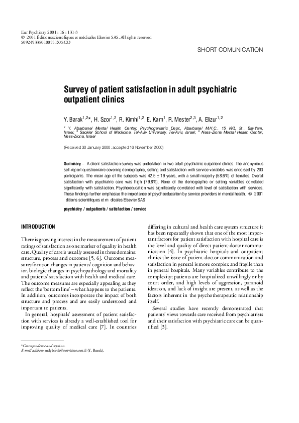 (PDF) Survey of patient satisfaction in adult psychiatric outpatient ...