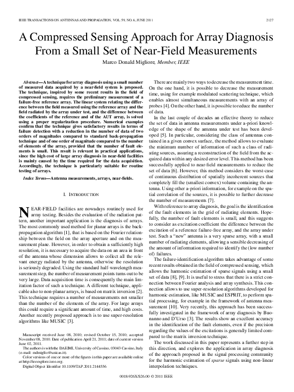 (PDF) A Compressed Sensing Approach for Array Diagnosis From a Small