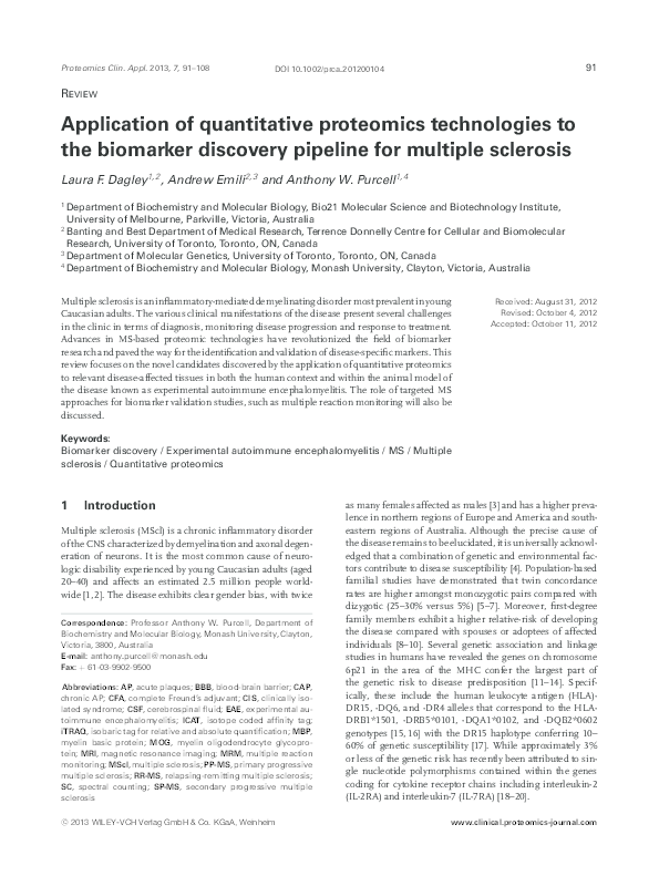 (PDF) Application of quantitative proteomics technologies to the ...