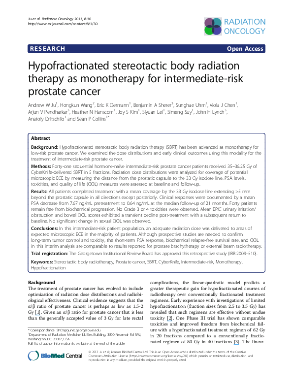 (PDF) Hypofractionated stereotactic body radiation therapy (SBRT) for ...