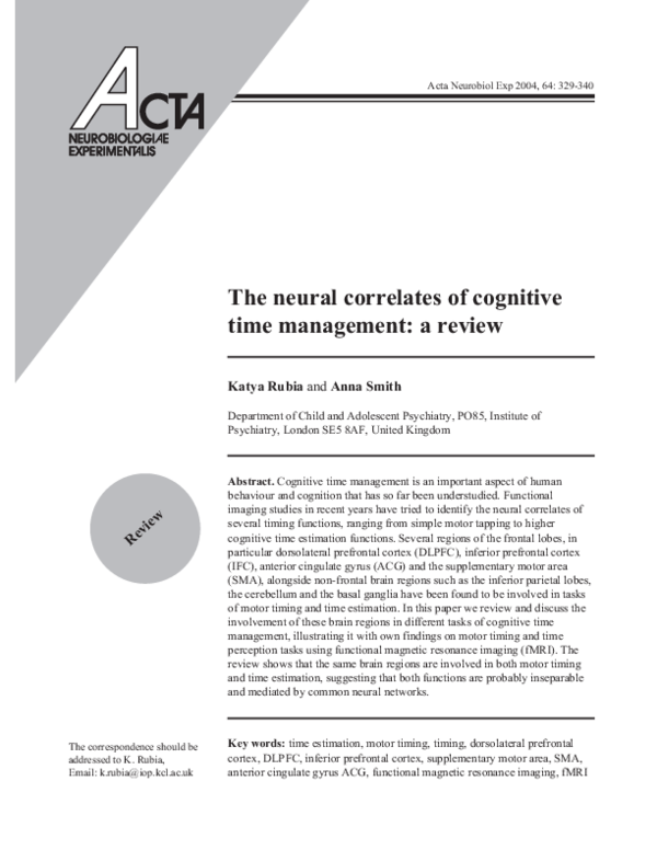 (PDF) The neural correlates of cognitive time management: a review