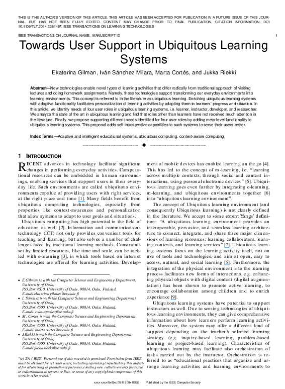 (PDF) Towards User Support in Ubiquitous Learning Systems