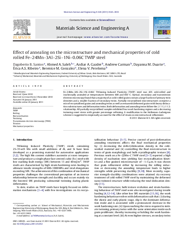 (PDF) Effect of annealing on the microstructure and mechanical ...