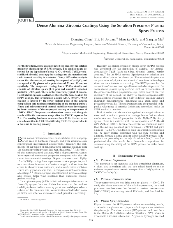 (PDF) Dense Alumina–Zirconia Coatings Using the Solution Precursor ...