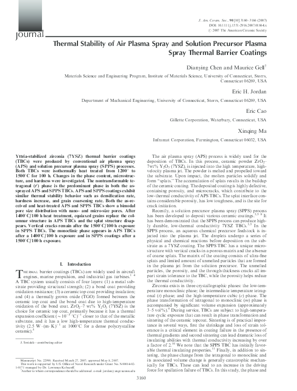 (PDF) Thermal Stability of Air Plasma Spray and Solution Precursor ...