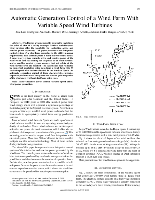 (PDF) Automatic generation control of a wind farm with variable speed