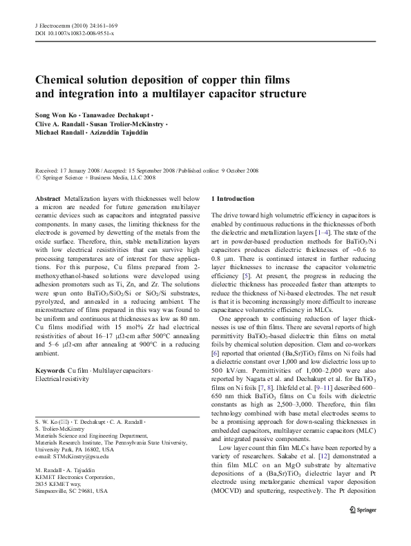 (PDF) Chemical solution deposition of copper thin films and integration ...