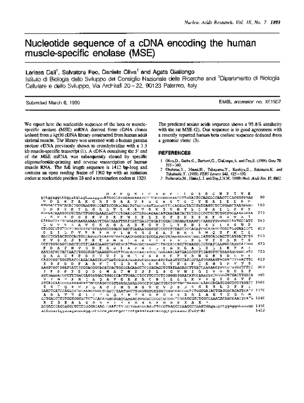 (PDF) Nucleotide sequence of a cDNA encoding the human muscle-specific ...