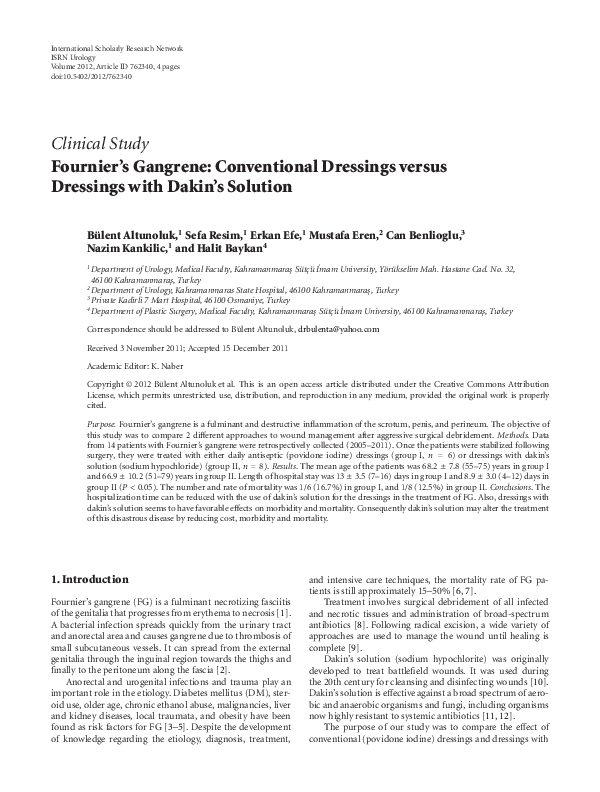 (PDF) Fournier's Gangrene Conventional Dressings versus Dressings with