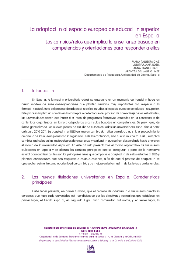 (PDF) La adaptación del Espacio Europeo de Educación superior en España. Los cambios/retos que (PDF) La adaptación del Espacio Europeo de Educación superior en España. Los cambios/retos que