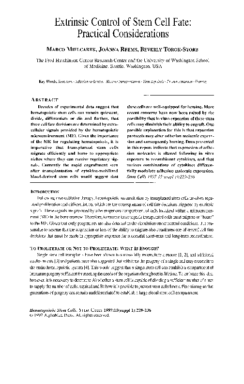 (PDF) Extrinsic control of stem cell fate: Practical considerations