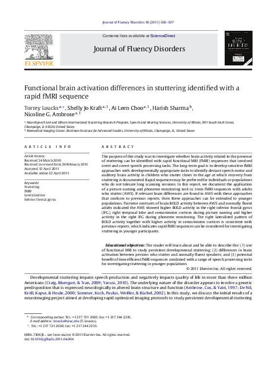 (PDF) Functional brain activation differences in stuttering identified ...