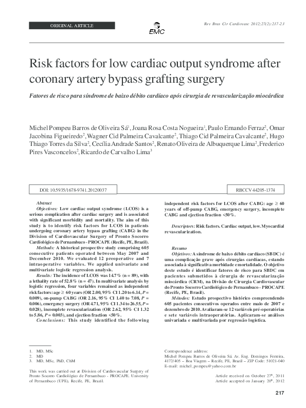 (PDF) Risk factors for low cardiac output syndrome after coronary ...