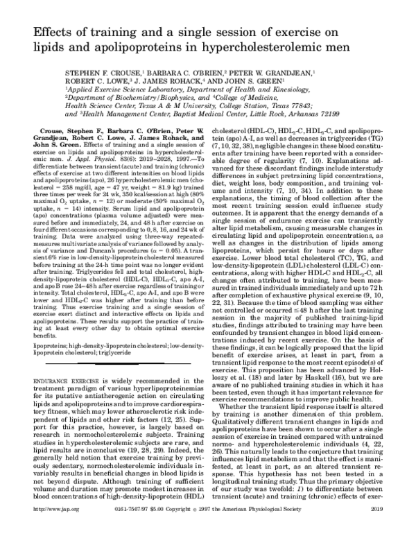 (PDF) Effects of training and a single session of exercise on lipids ...
