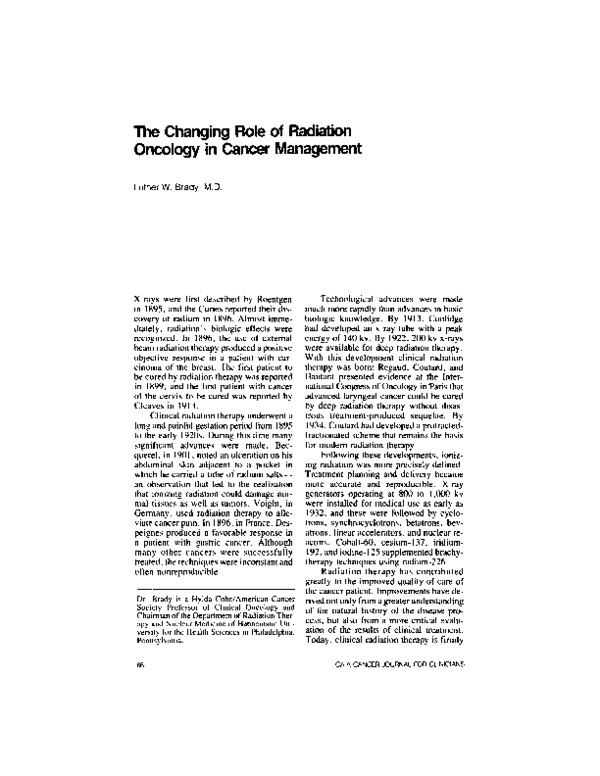 (PDF) The Changing Role of Radiation Oncology in Cancer Management