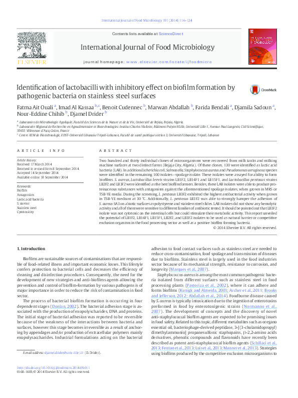 (PDF) Identification of lactobacilli with inhibitory effect on biofilm formation by pathogenic