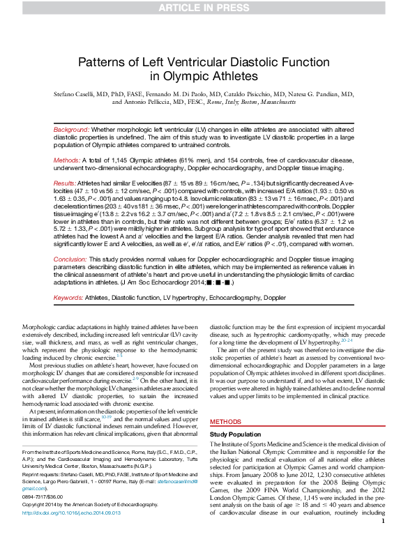 (PDF) PATTERNS OF LEFT VENTRICULAR DIASTOLIC FUNCTION IN OLYMPIC ATHLETES