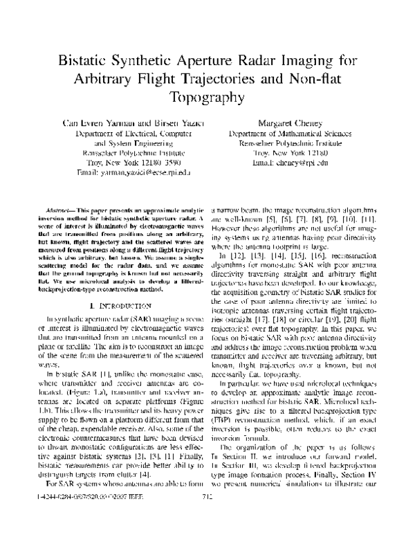(PDF) Bistatic Synthetic Aperture Radar Imaging for Arbitrary Flight ...