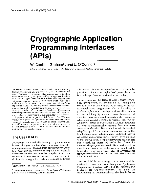 (PDF) Cryptographic Application Programming Interfaces (APIs)