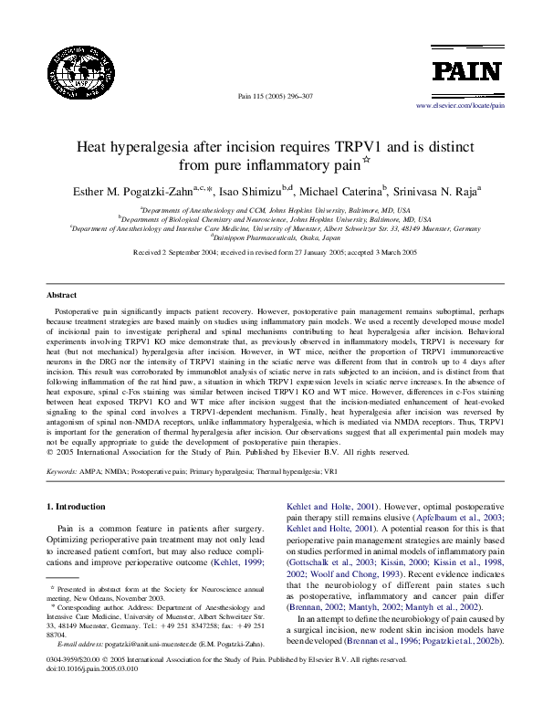 (PDF) Heat hyperalgesia after incision requires TRPV1 and is distinct