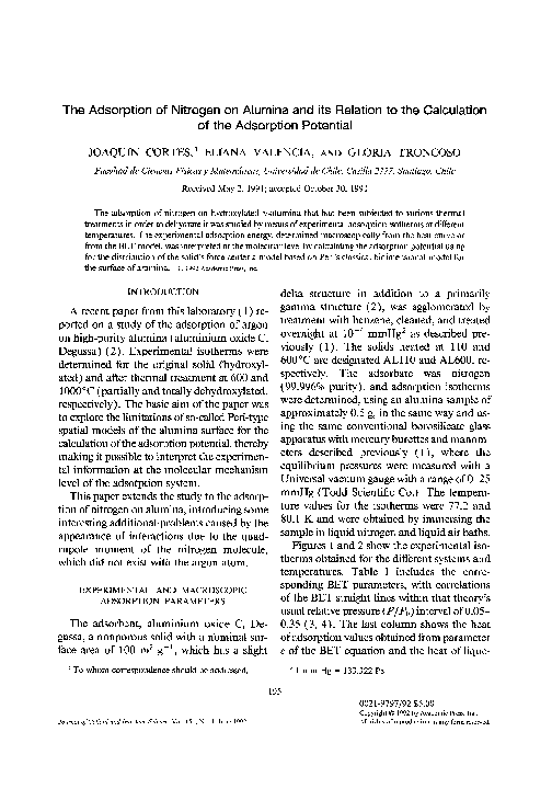 (PDF) The adsorption of nitrogen on alumina and its relation to the ...